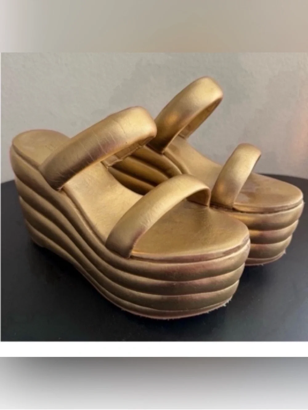 cult gaia Metallic Gold Layered Platform Sandals